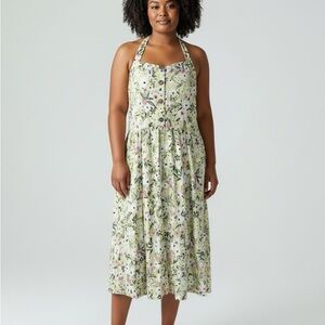 Reitmans Floral Linen Blend Midi Dress XL Cottagecore Milkmaid Garden Party